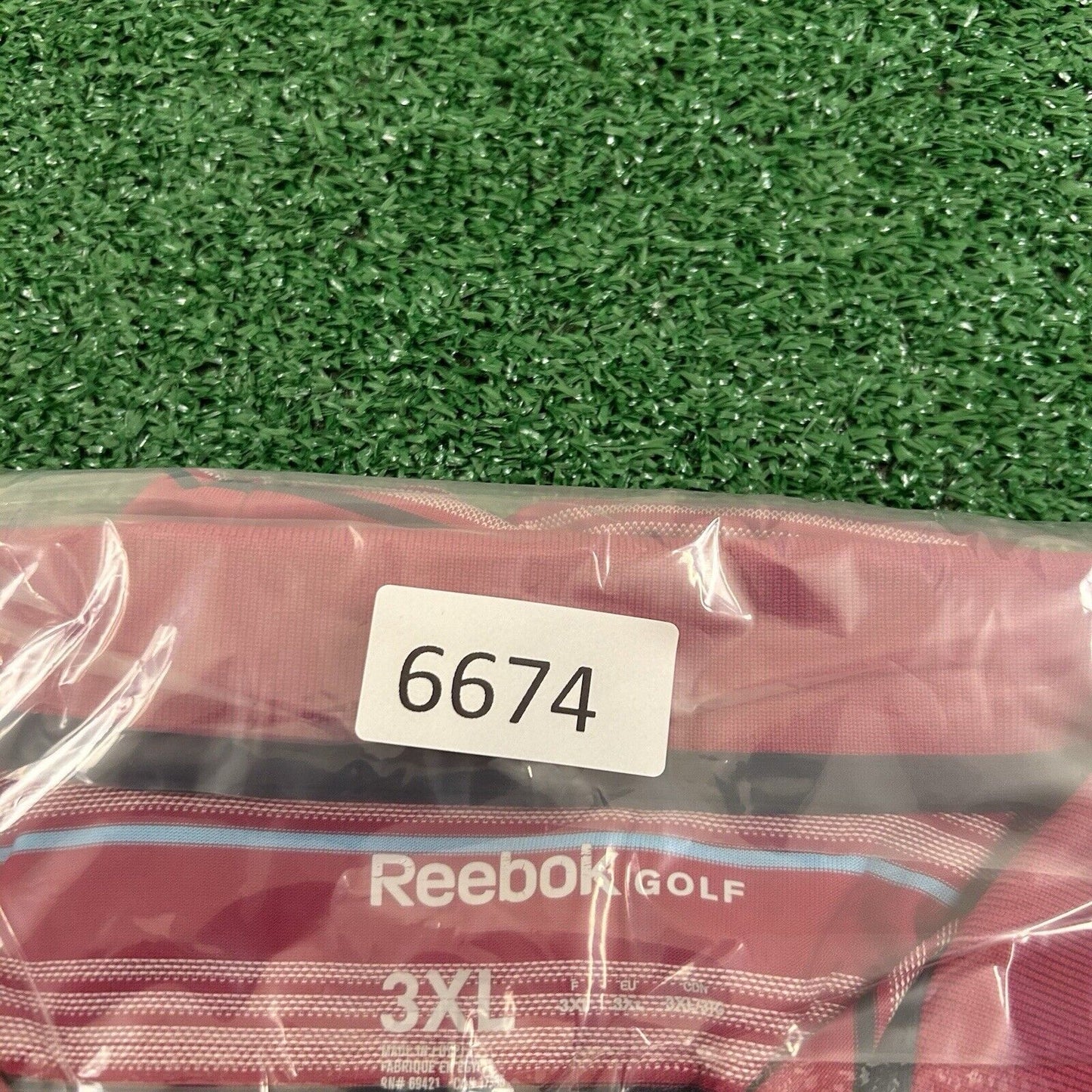 Reebok Polo Shirt Mens 3XL Pink/Red Blue Striped Short Sleeve Golf Athletic