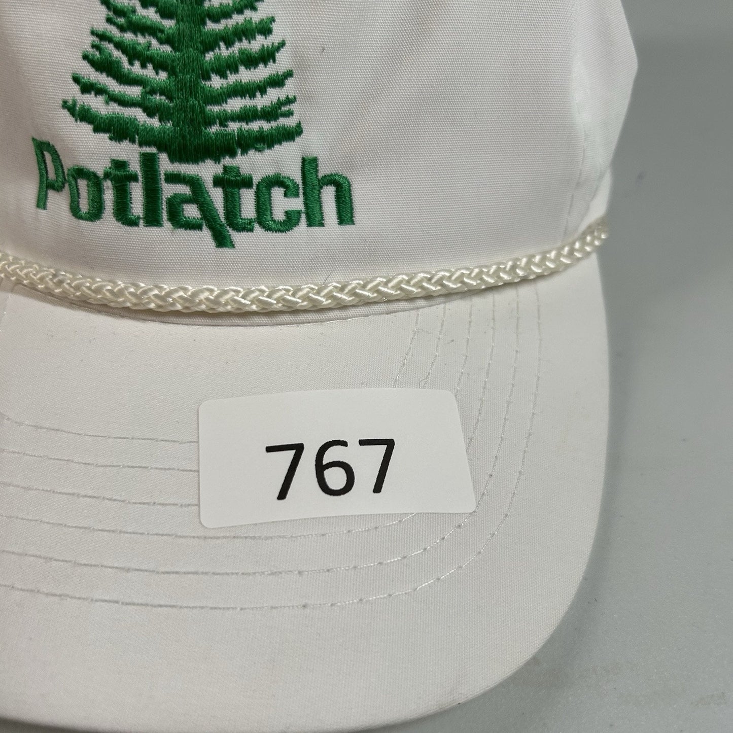 Vintage Potlatch Hat Cap Mens Strap Back White Green Rope Otto Cap Adjustable