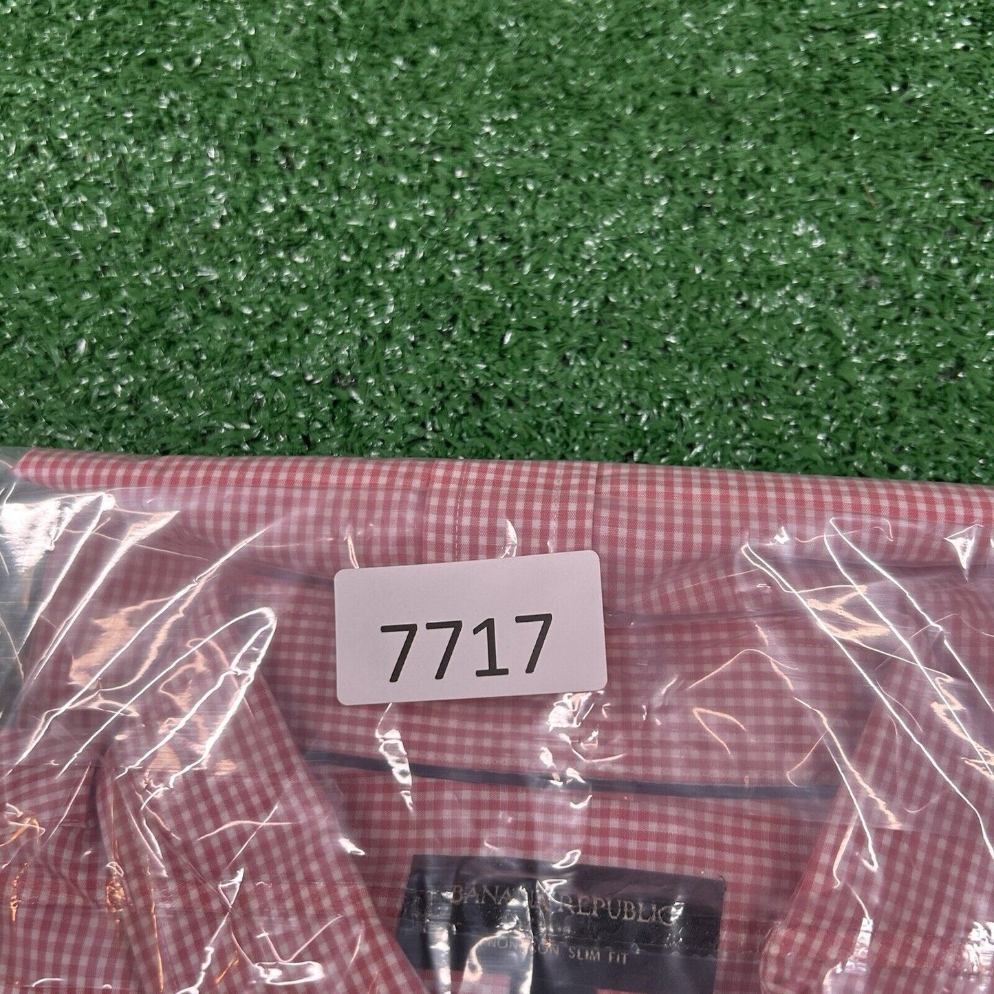 Banana Republic Shirt Mens Medium Pink White Check Slim Button Up Long Sleeve