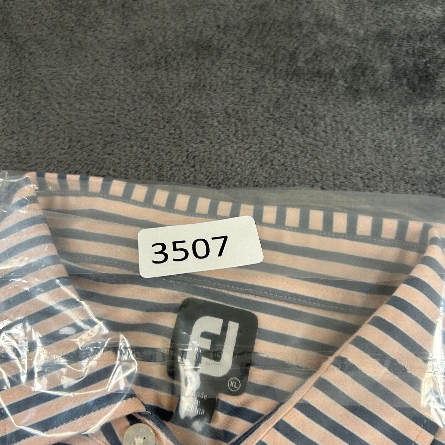 FootJoy Polo Shirt Mens Extra Large Gray Pink Striped Short Sleeve Casual Golf