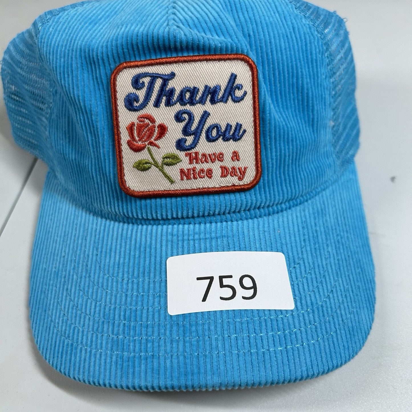 Might Fine 'Thank You Have a Nice Day' Corduroy Hat Cap Snapback Blue Womens