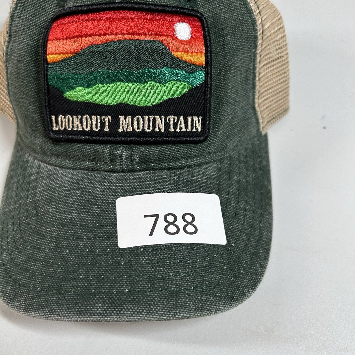 Lookout Mountain Trucker Hat Cap Mens Snapback Green Tan Patch Logo Adjustable