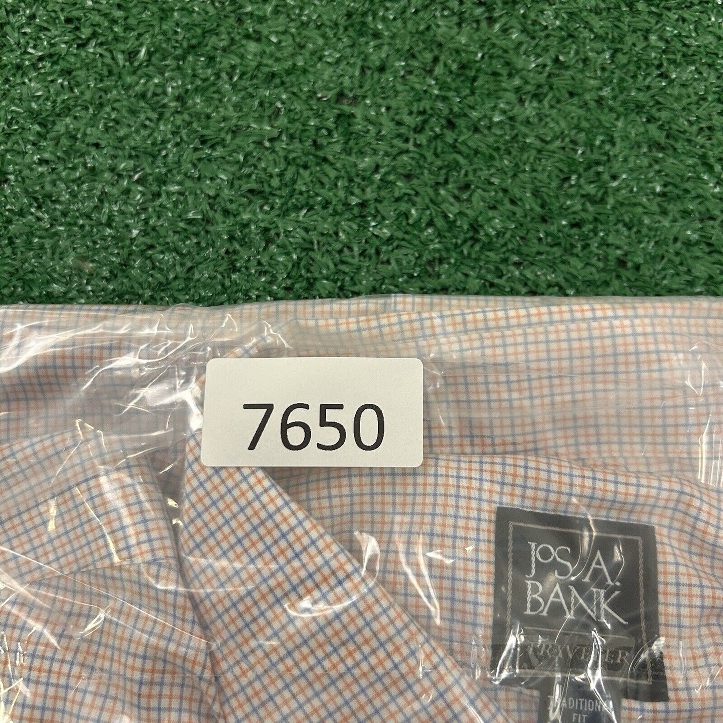 Jos a Bank Shirt Mens Extra Large Blue Orange Check Button Up Short Sleeve Work