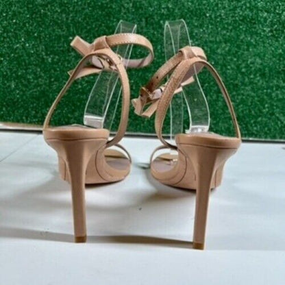 Deltan Ankle Strap Heeled Sandals Bow Detail Nude Beige Stiletto Womens 10 M