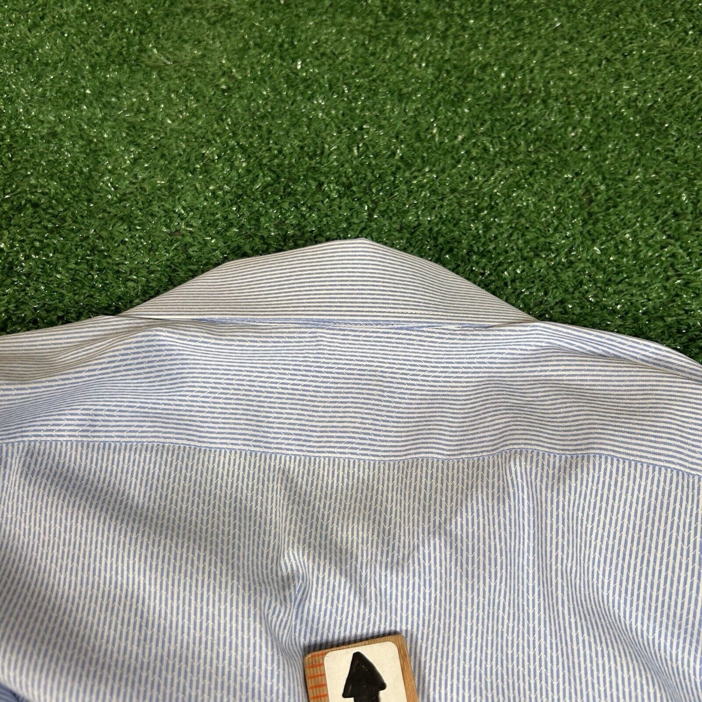 Van Heusen Shirt Men 18.5 34/35 Blue White Striped Stretch Button Up Long Sleeve