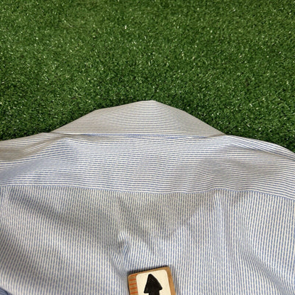 Van Heusen Shirt Men 18.5 34/35 Blue White Striped Stretch Button Up Long Sleeve