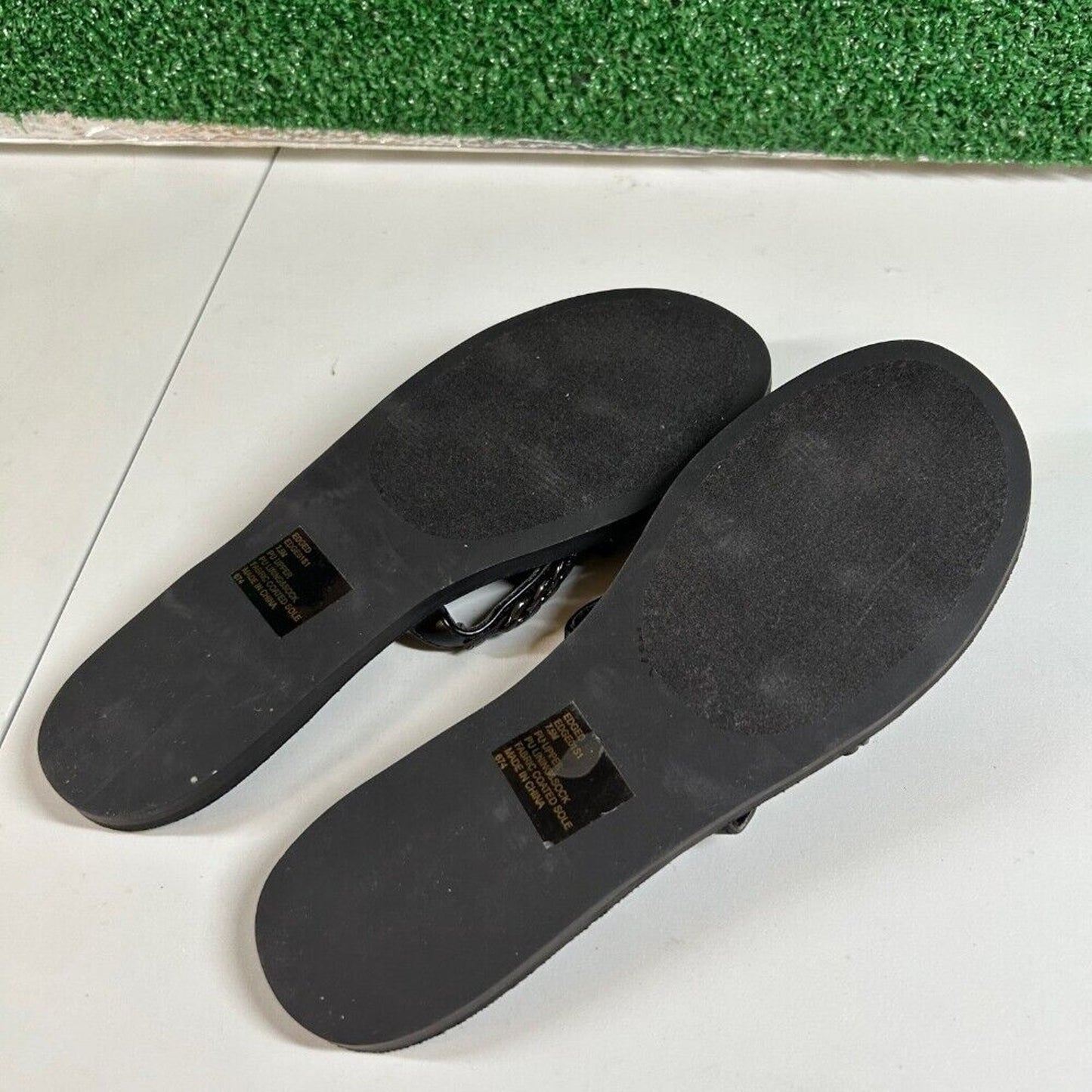 Steve Madden Edged Chain Embellished Slide Sandals Black 3 Strap Womens 7.5