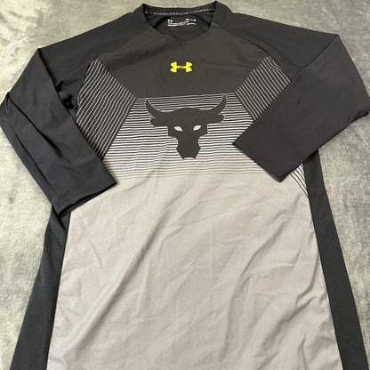 Under Armour Shirt Mens Medium Gray Black 3/4 Sleeve Project Rock Threadborne