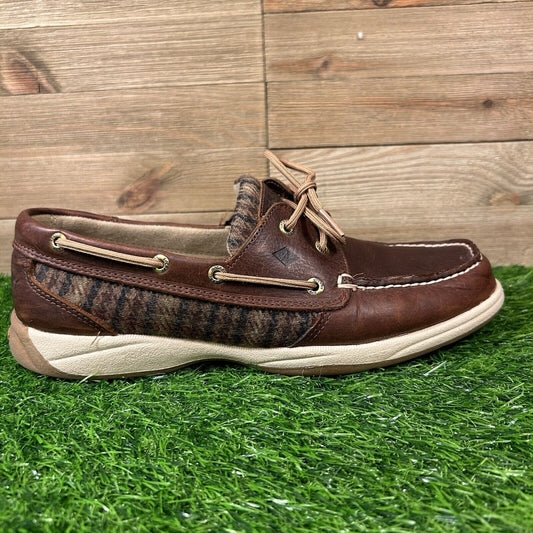 Sperry Top Sider Loafers Womens 10 M Brown Leather Boat Shoes Wool Casual 2 Eye