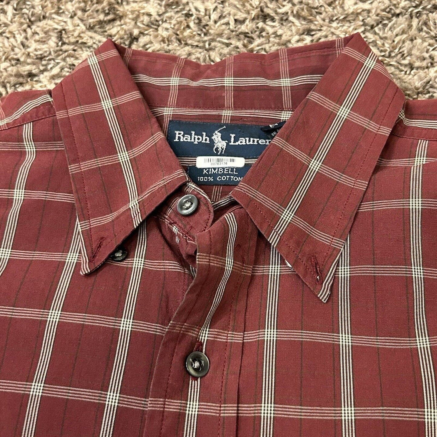 Ralph Lauren Shirt Mens Large Red Check Button Up Long Sleeve Kimbell Casual