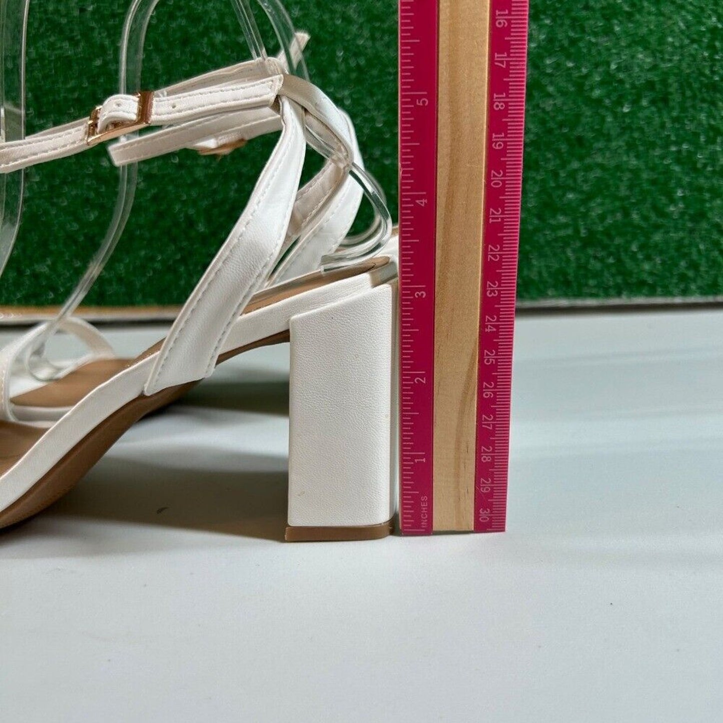 Journee Collection White Sandals Block Heel Ankle Strap Square Toe Womens 8