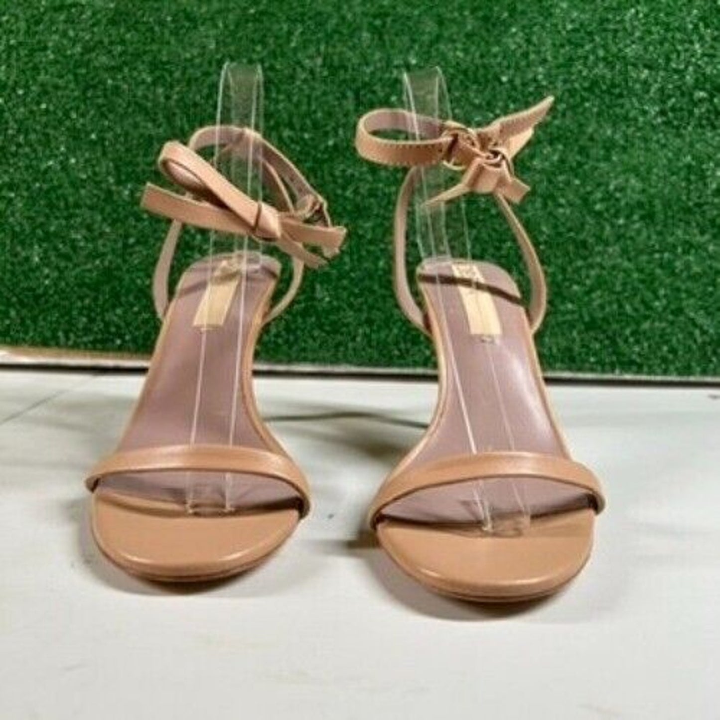 Deltan Ankle Strap Heeled Sandals Bow Detail Nude Beige Stiletto Womens 10 M