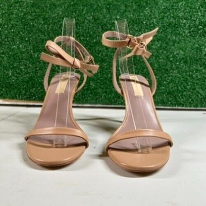Deltan Ankle Strap Heeled Sandals Bow Detail Nude Beige Stiletto Womens 10 M