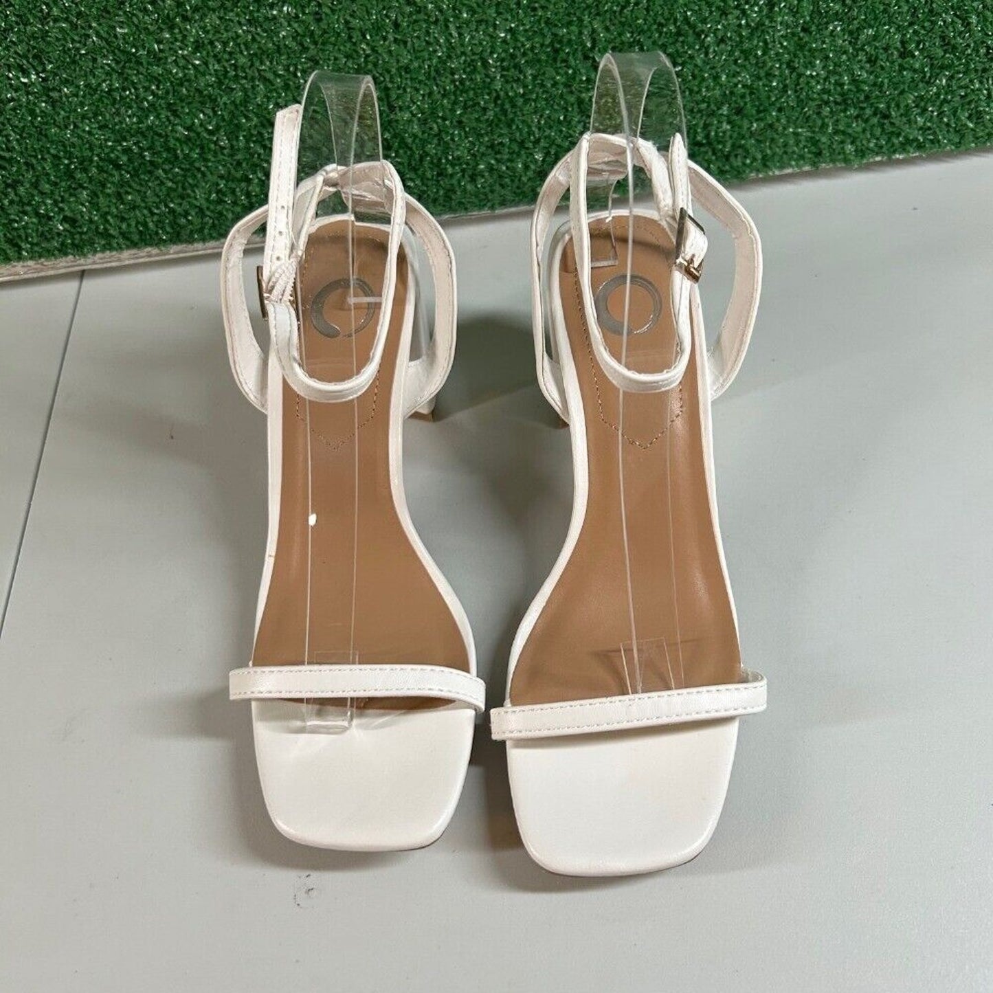 Journee Collection White Sandals Block Heel Ankle Strap Square Toe Womens 8