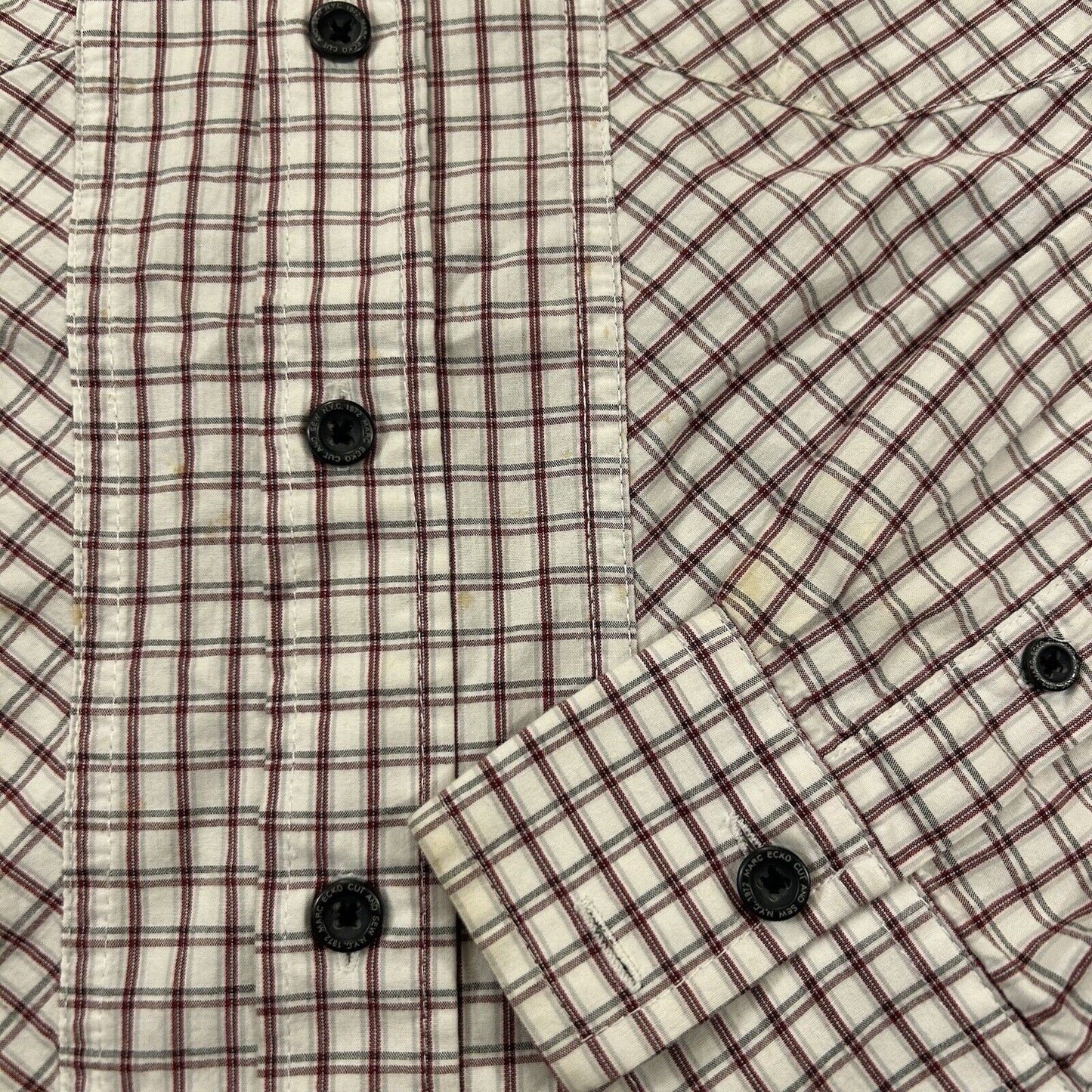 Marc Ecko Cut & Sew Shirt Mens Medium White Red Plaid Button Up Long Sleeve