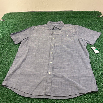 Izod Saltwater Shirt Mens Large Blue Button Up Short Sleeve Relaxed Classics New
