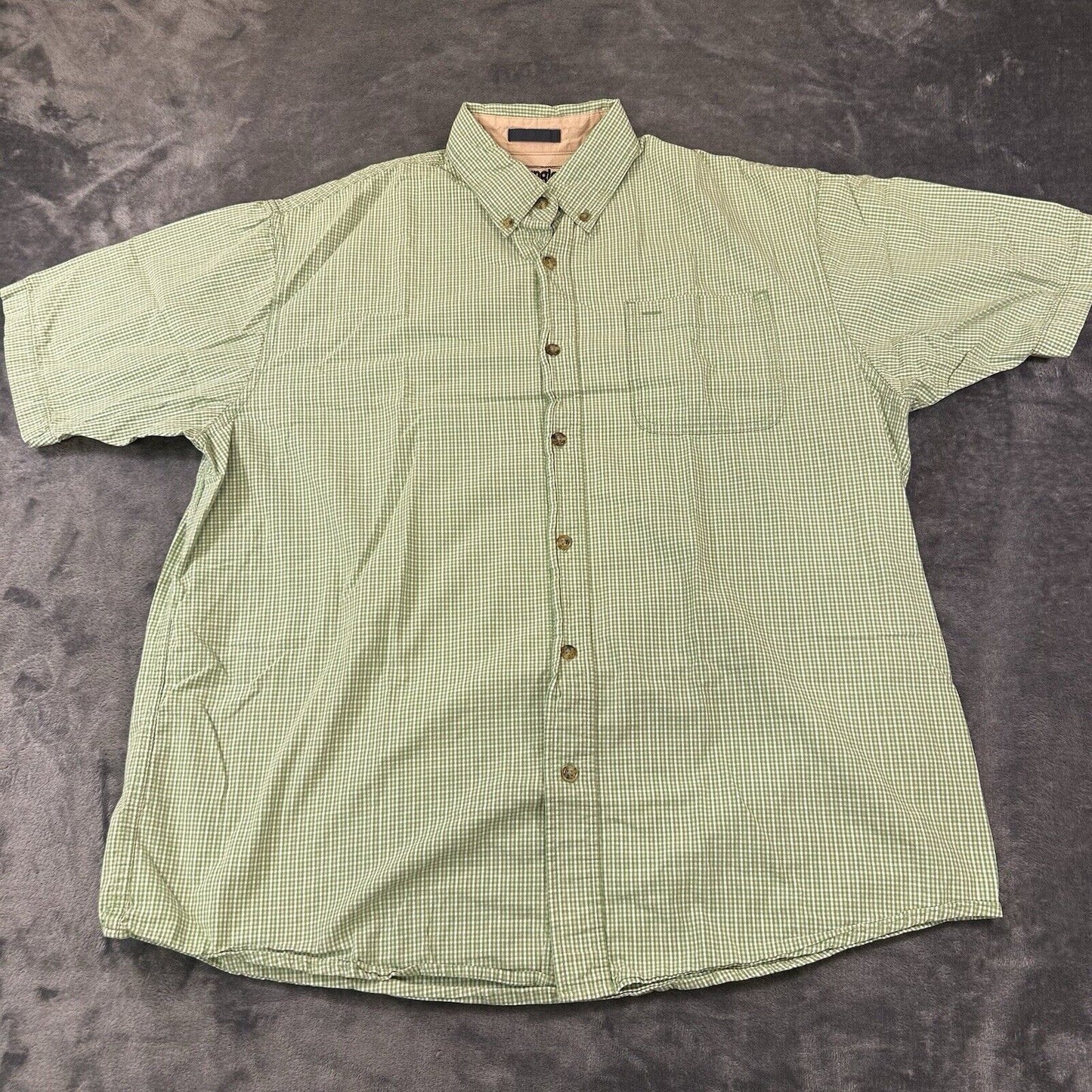 Wrangler Shirt Mens Large Green White Check Button Up Short Sleeve Western