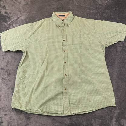 Wrangler Shirt Mens Large Green White Check Button Up Short Sleeve Western