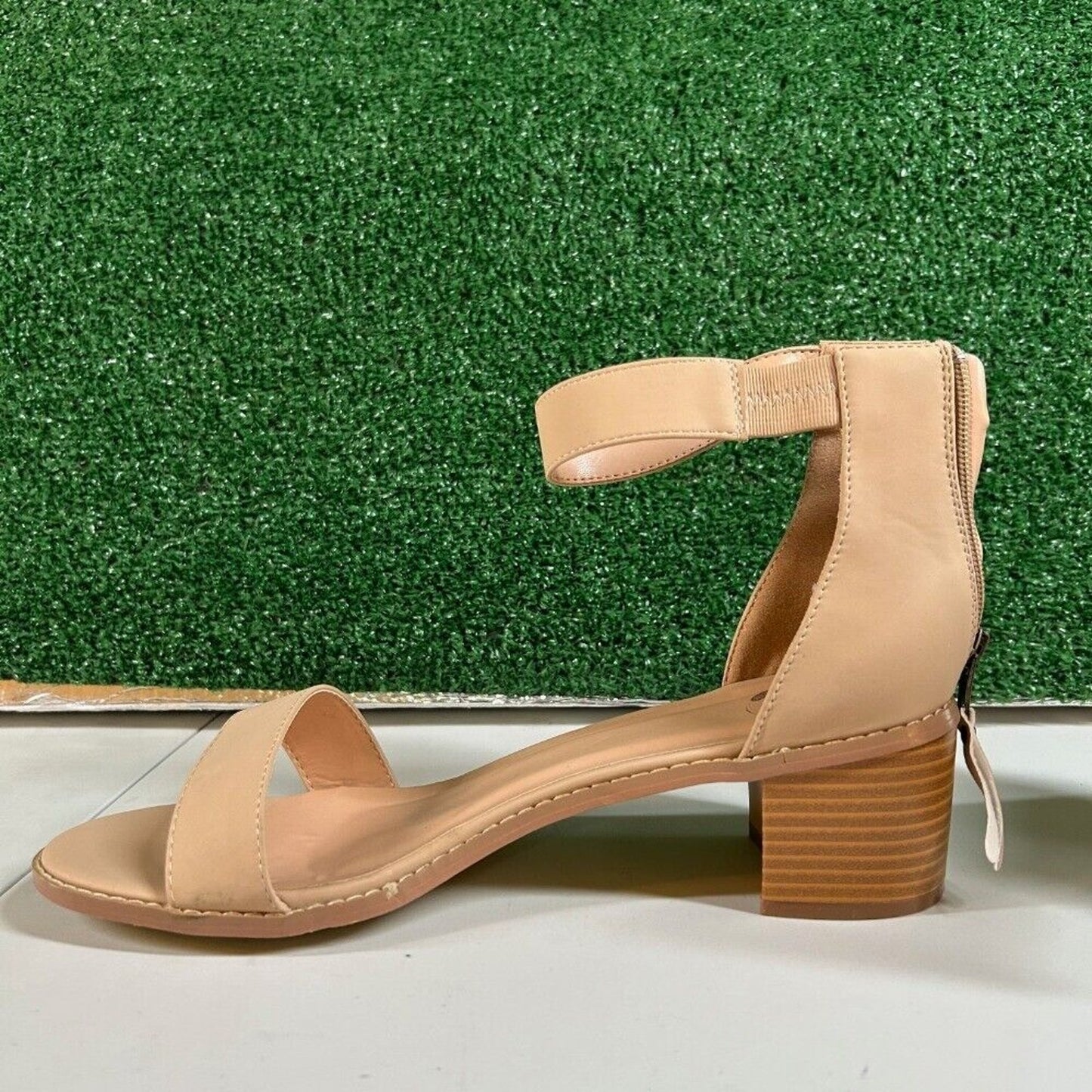 Journee Collection Ankle Strap Block Heel Sandals Open Toe Beige Nude Womens 11