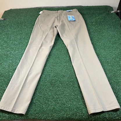 Izod Saltwater Chino Pants Men 30x32" Beige Stretch Pleated Straight Stretch NEW