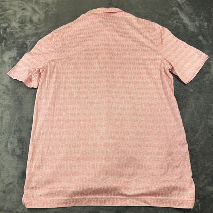 Jos A Bank Polo Shirt Mens Medium Pink White Diamond Short Sleeve Golf Work
