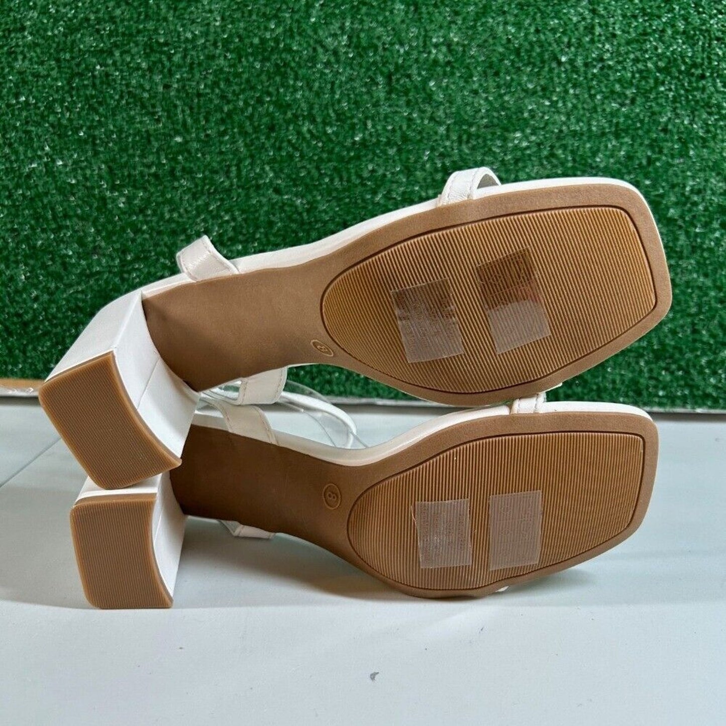 Journee Collection White Sandals Block Heel Ankle Strap Square Toe Womens 8