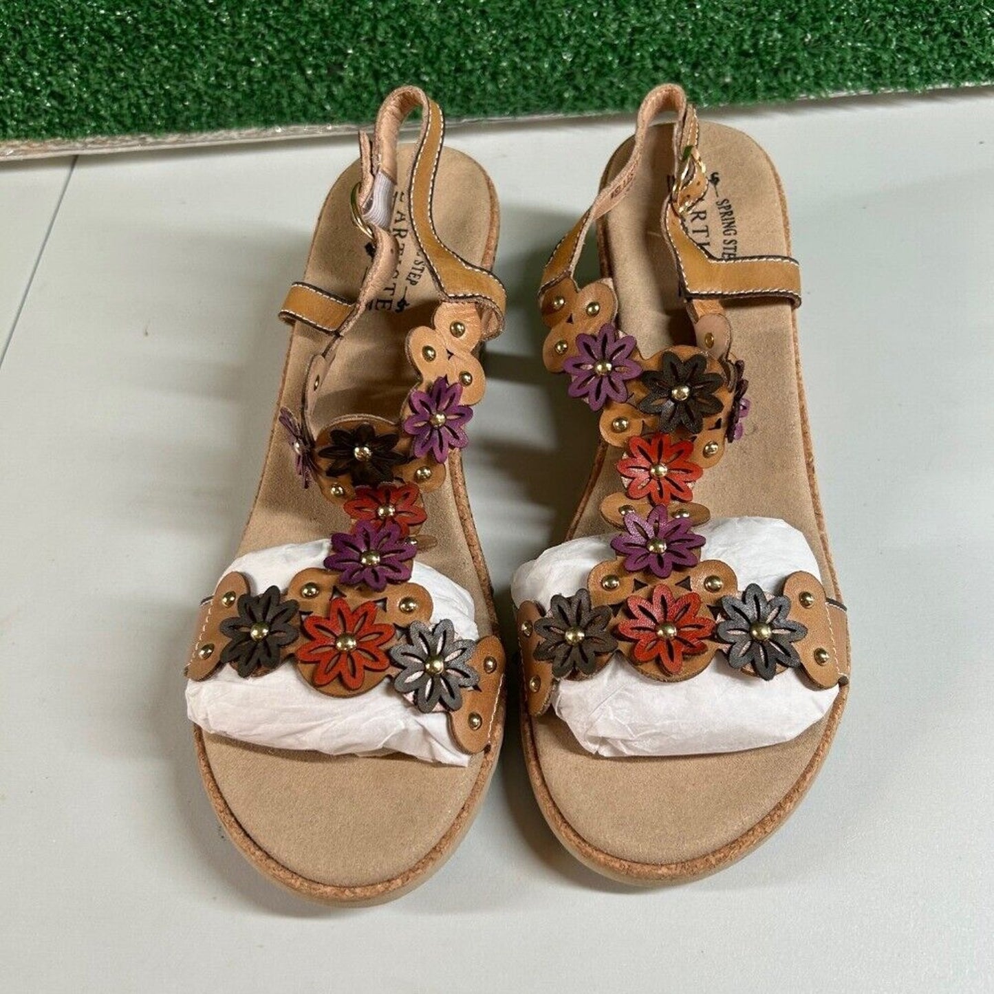 L'Artiste Spring Step Wellesta Floral Wedge Sandals Leather Comfort Womens 9 /40