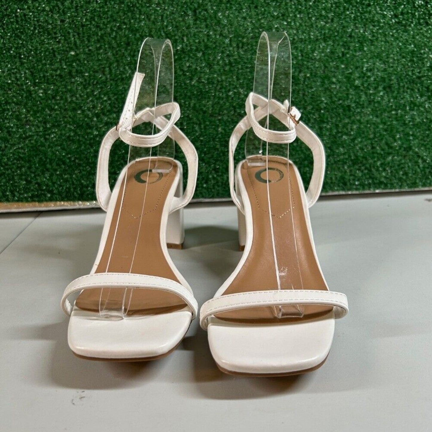 Journee Collection White Sandals Block Heel Ankle Strap Square Toe Womens 8