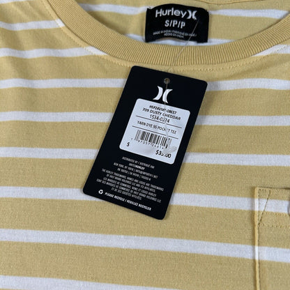 Hurley Shirt Men Small Yellow White Striped Yarn Dye Short Sleeve Pocket Tee New
