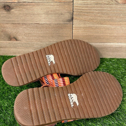 Sorel Ella Zing Sandals Womens 6.5 Orange Red Criss Cross Strappy Casual Comfort