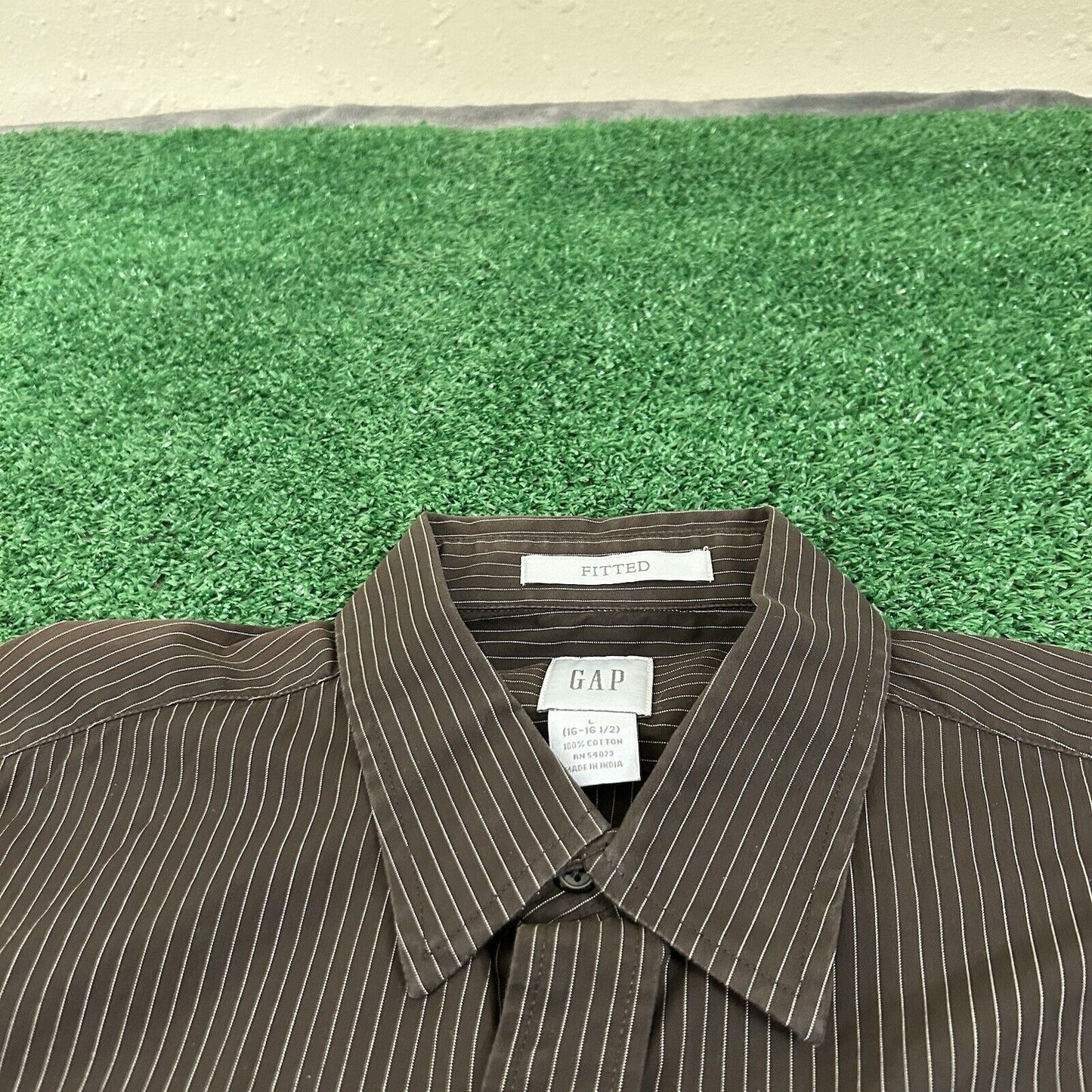 Gap Shirt Mens Large Brown White Striped Fitted Button Up Long Sleeve Casual