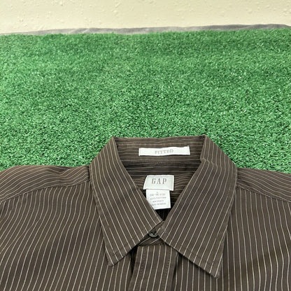 Gap Shirt Mens Large Brown White Striped Fitted Button Up Long Sleeve Casual