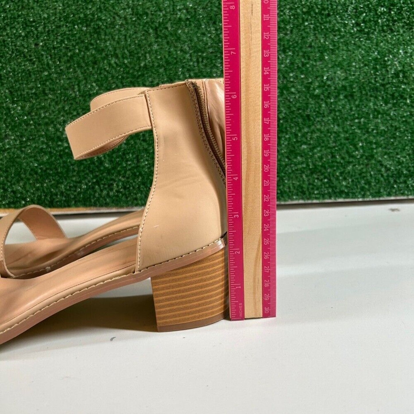 Journee Collection Ankle Strap Block Heel Sandals Open Toe Beige Nude Womens 11