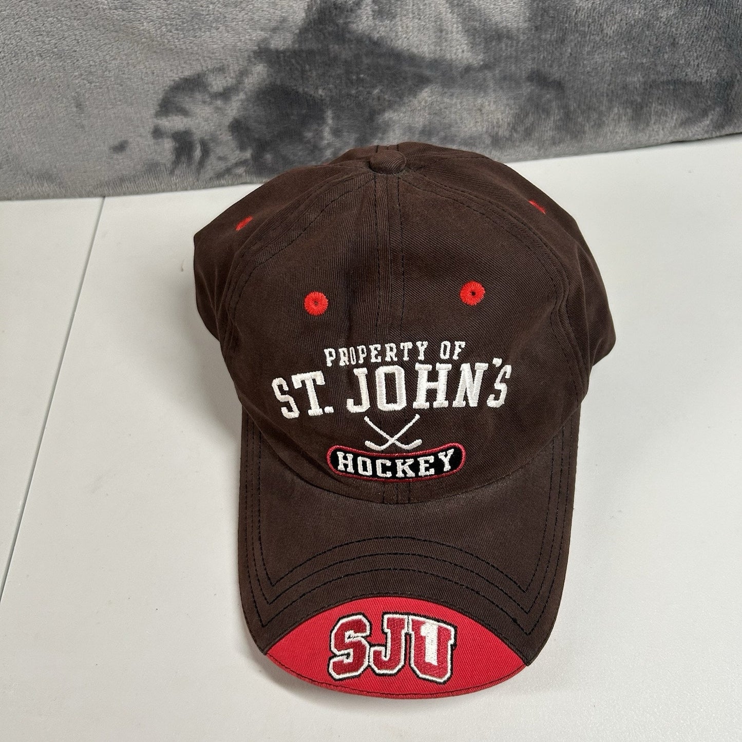 St Johns Hockey Hat Cap Mens Strap Back Brown Red College University Adjustable