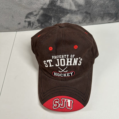 St Johns Hockey Hat Cap Mens Strap Back Brown Red College University Adjustable