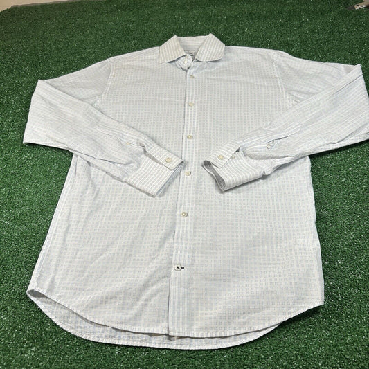 Banana Republic Shirt Mens Medium White Blue Geometric Button Up Long Sleeve