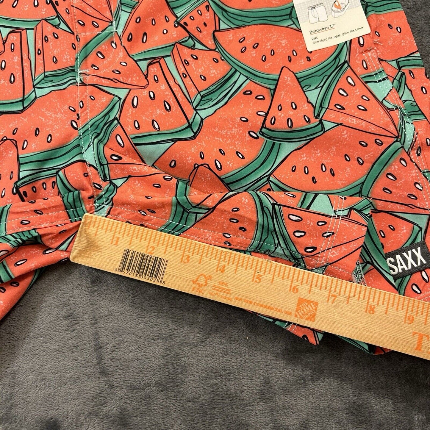 SAXX Betawave 2N1 Board Shorts Men 34" Red Watermelon AOP Drawstring Swim NEW