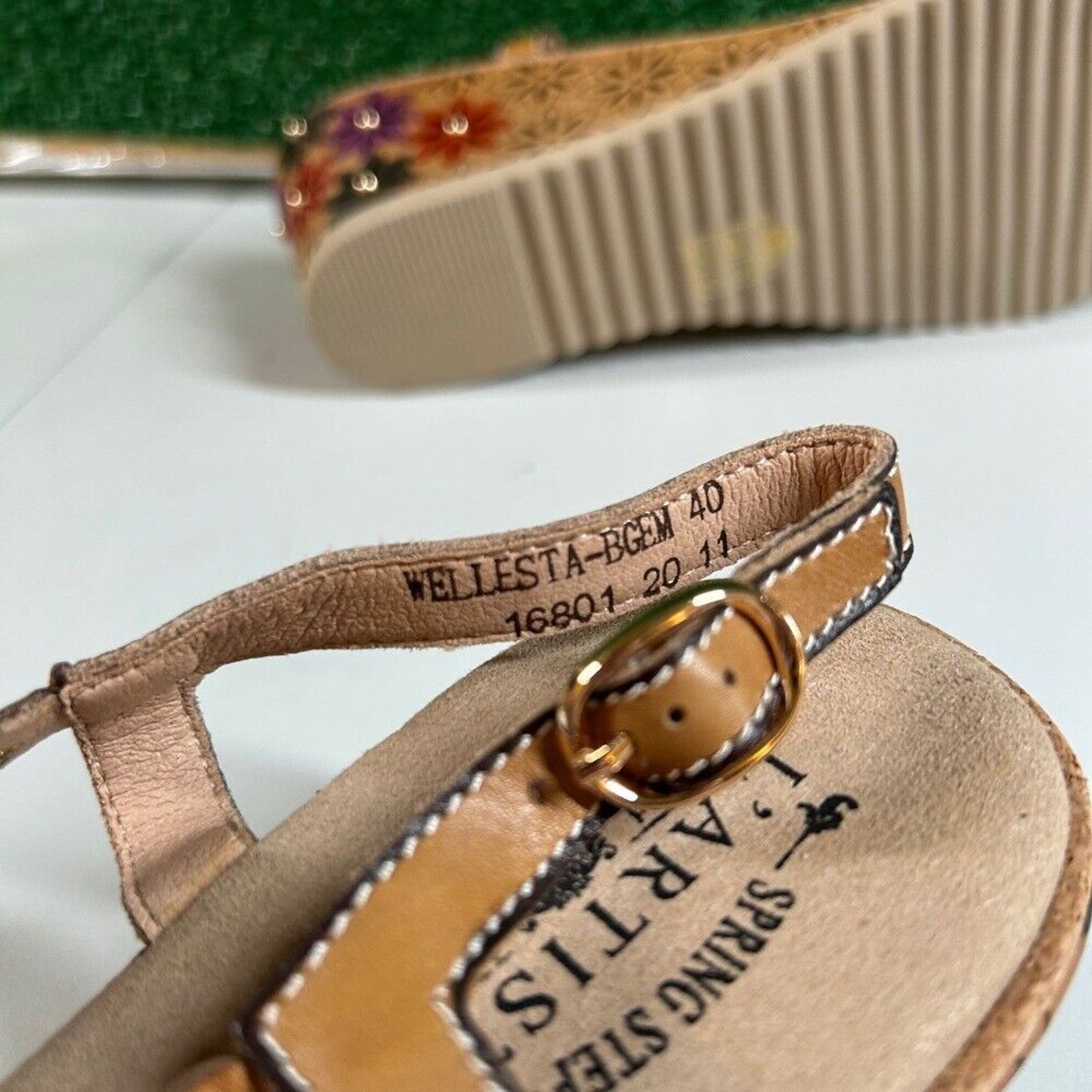 L'Artiste Spring Step Wellesta Floral Wedge Sandals Leather Comfort Womens 9 /40