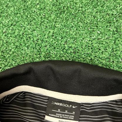Nike Golf Polo Shirt Mens Medium Black White Striped Short Sleeve Dri-fit Preppy