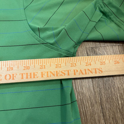 Under Armour Polo Shirt Mens Large Green Striped Heatgear TPC Golf Athletic