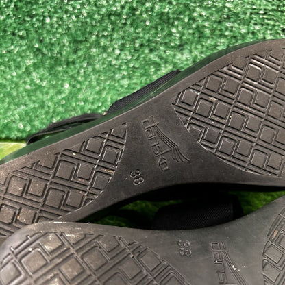 Dansko Addison Sandals Womens 8 M Black Patent Leather Wedge Ankle Strap Outdoor