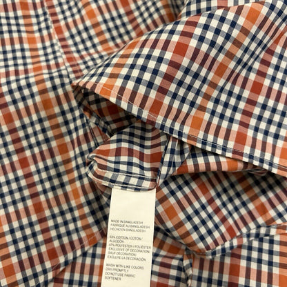 Izod Shirt Mens Extra Large Orange Blue Check Button Up Short Sleeve Colorful