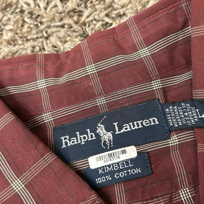 Ralph Lauren Shirt Mens Large Red Check Button Up Long Sleeve Kimbell Casual