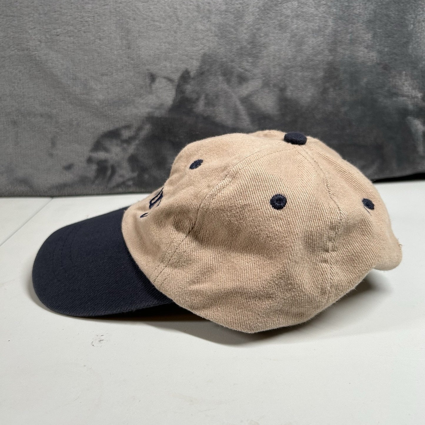 Vintage Pillsbury Baseball Hat Cap Mens Strap Back Beige Blue Retro Adjustable