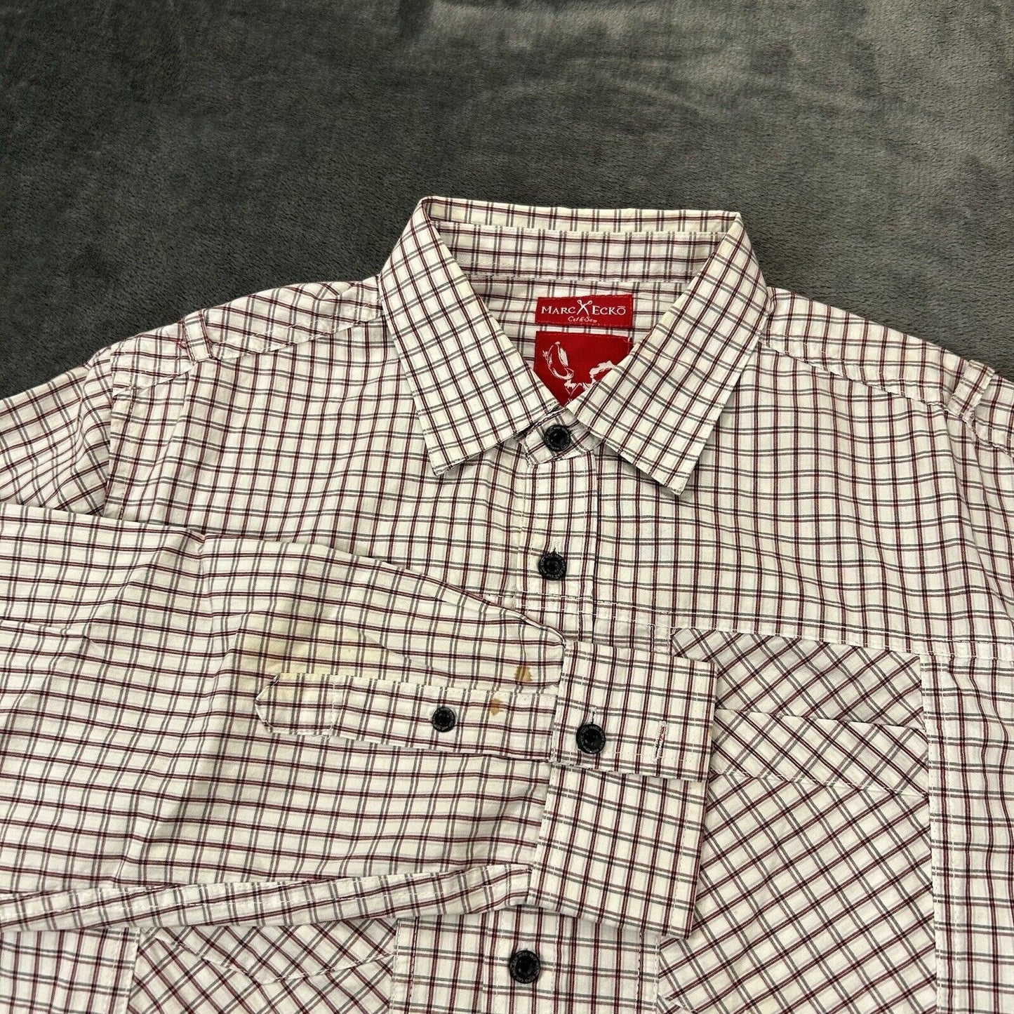 Marc Ecko Cut & Sew Shirt Mens Medium White Red Plaid Button Up Long Sleeve