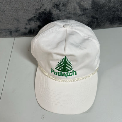 Vintage Potlatch Hat Cap Mens Strap Back White Green Rope Otto Cap Adjustable