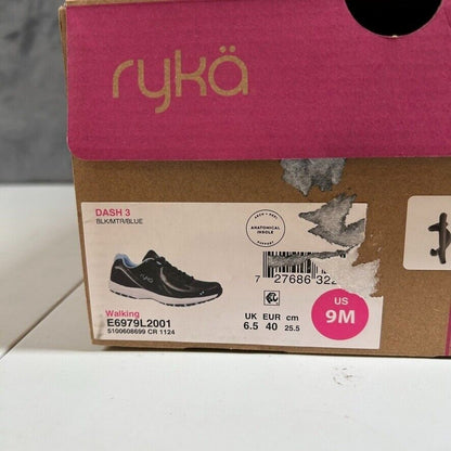 Ryka Dash 3 Walking Shoes Athletic Comfort Training Black Blue Womens 9M New