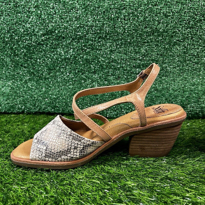 Sofft Piara Sandals Womens 8 M White Brown Leather Snakeskin Ankle Strap Wedge