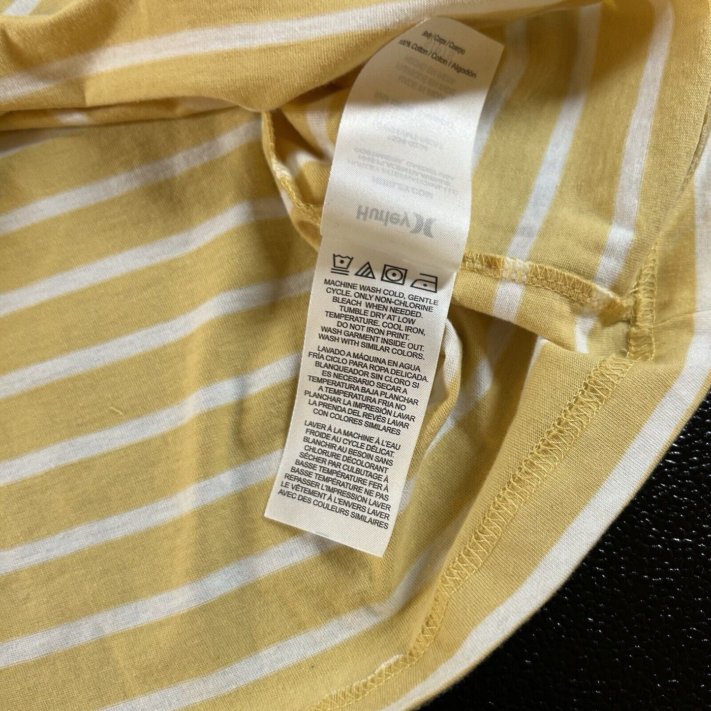 Hurley Shirt Men Small Yellow White Striped Yarn Dye Short Sleeve Pocket Tee New