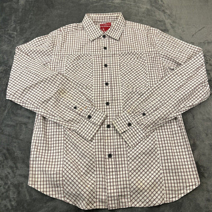 Marc Ecko Cut & Sew Shirt Mens Medium White Red Plaid Button Up Long Sleeve